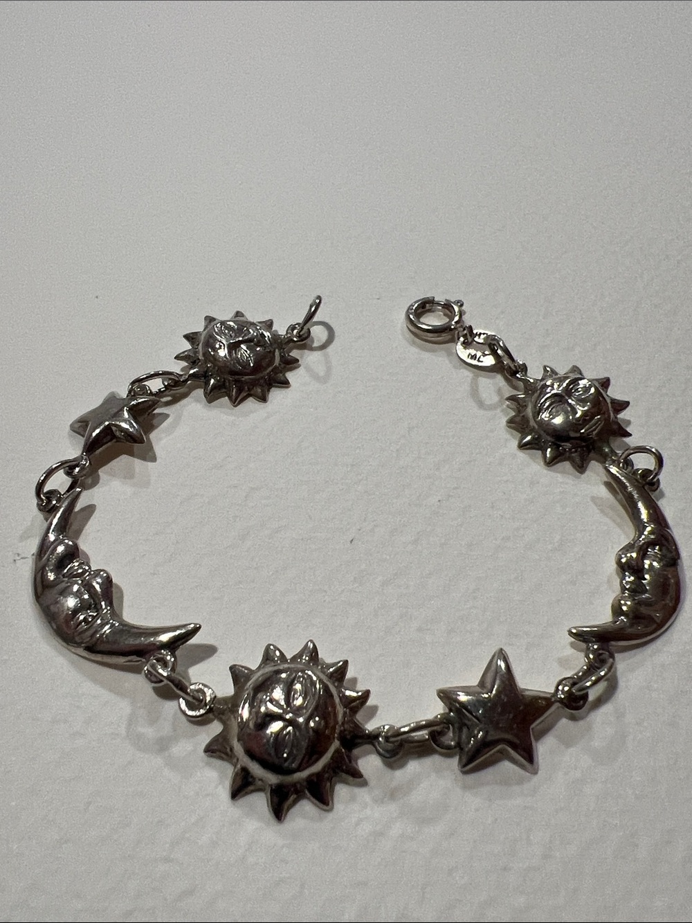 Sterling Silver Celestial Sun Moon Star Bracelet